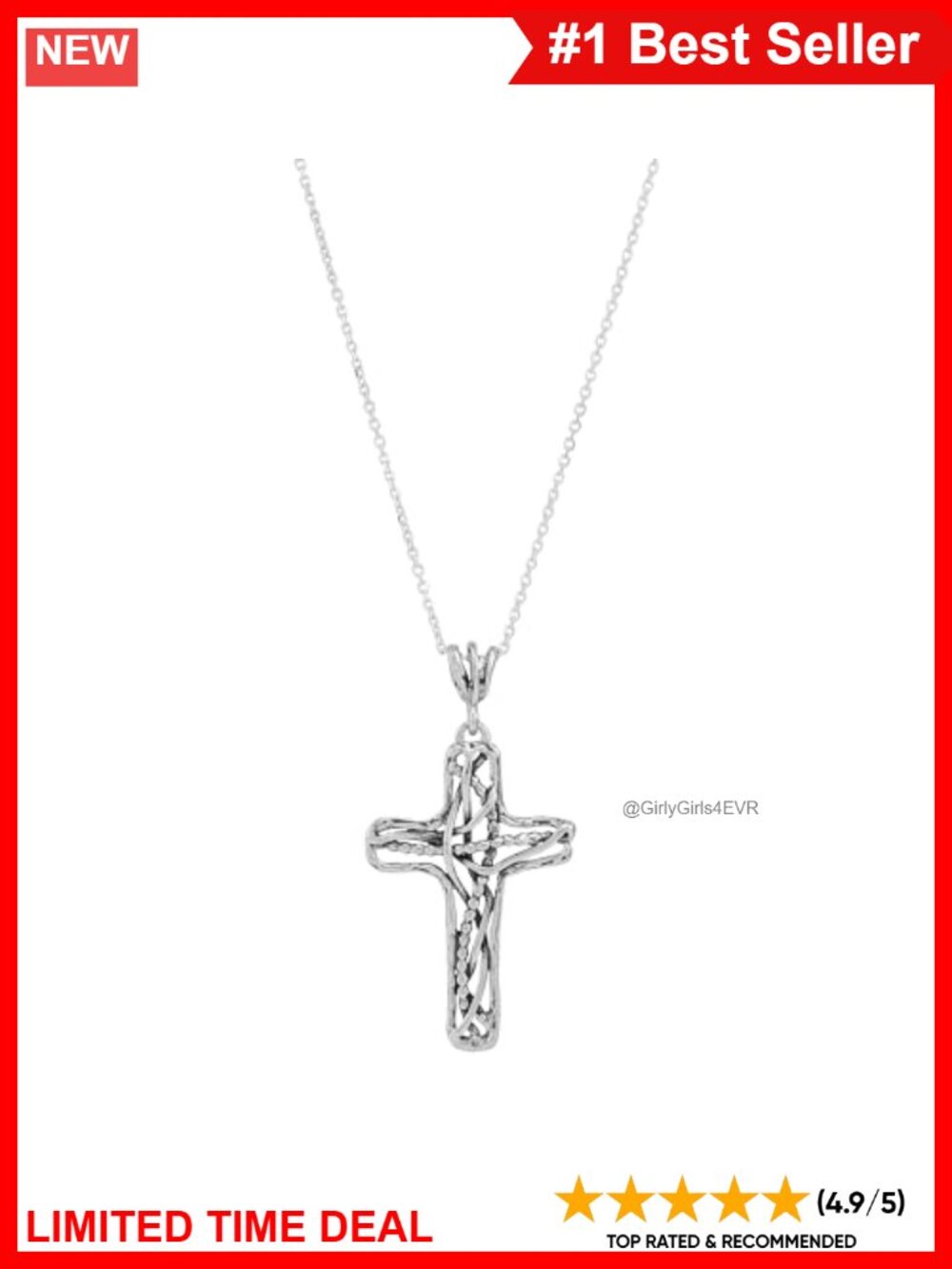 Sterling Silver Cross Pendant Necklace 16 + 2 in Adjustable